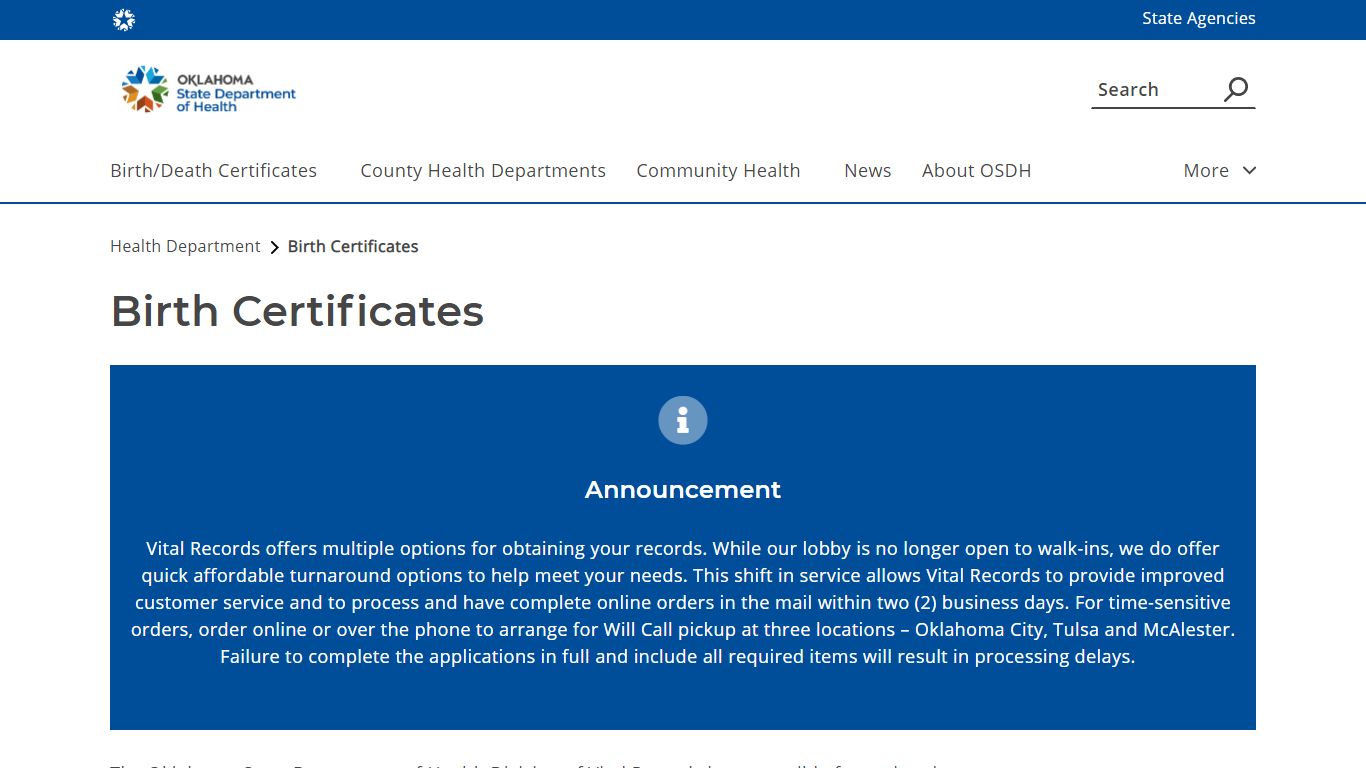 Birth Certificates - Oklahoma